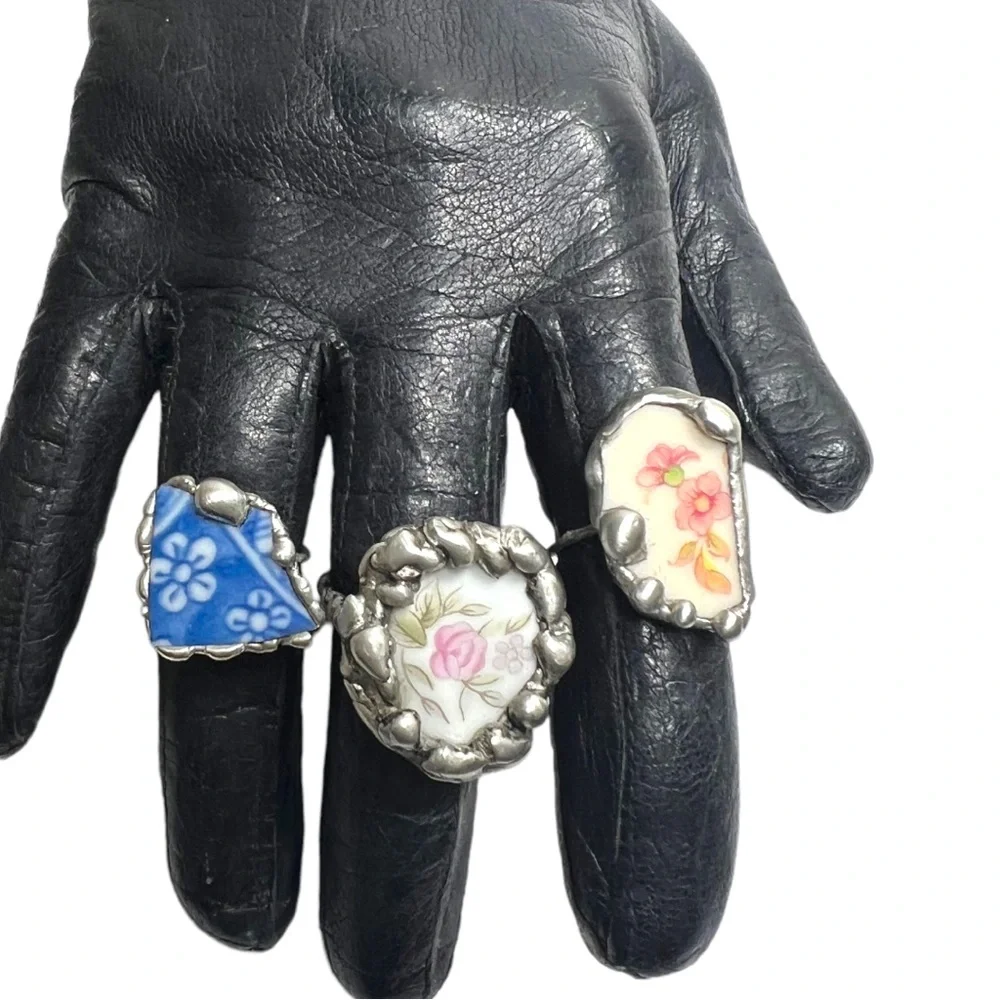 Broken China Rings Artisan Crafted Made from Fragments of Your family’s heirloom - Picture 15 of 17